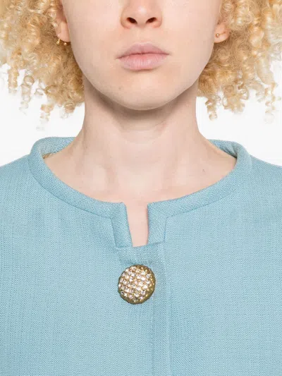 Valentino Womens Bluish Grey Embellished-button Round-neck Woven Jacket
