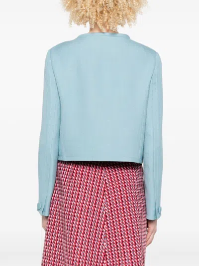 Valentino Womens Bluish Grey Embellished-button Round-neck Woven Jacket