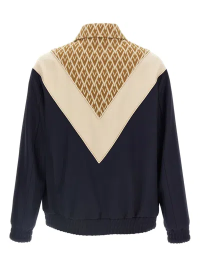 Valentino Garavani Wool Bomber Jacket With Print Toute La V In Blue