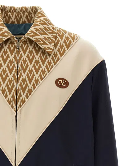 Valentino Garavani Wool Bomber Jacket With Print Toute La V In Blue