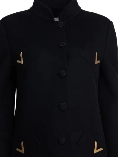 Valentino Embellished Stand Collar Coat With Pocket Detail