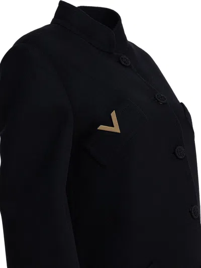 Valentino Embellished Stand Collar Coat With Pocket Detail
