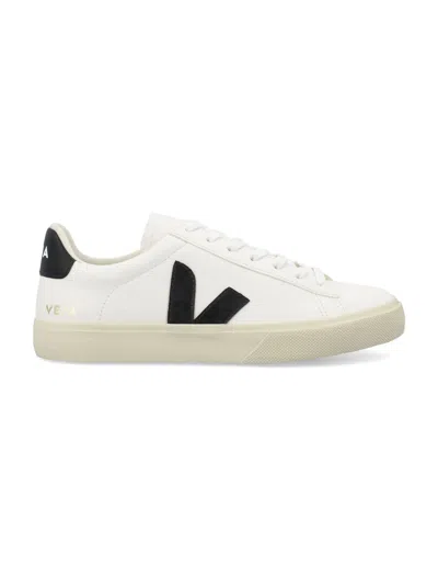 Veja Campo White And Black Low Top Sneakers In Vegan Leather Unisex In White
