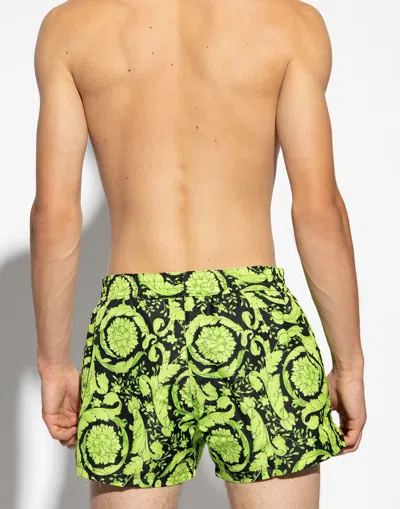 Versace Barocco Print Logo Swim Shorts In Green