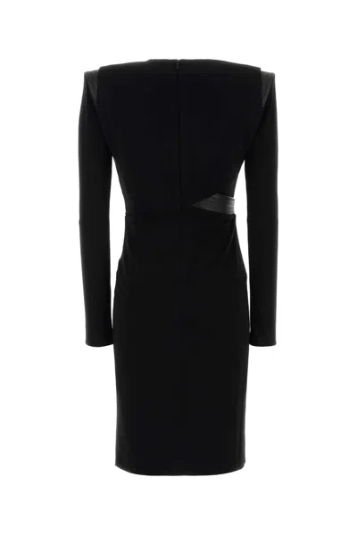 Versace Draped Long Sleeve Dress With Shoulder Pads In Black