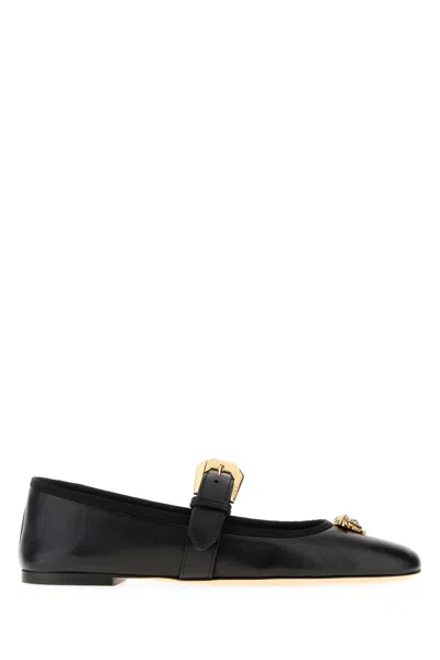 Versace Black Nappa Leather Ballerinas In Black
