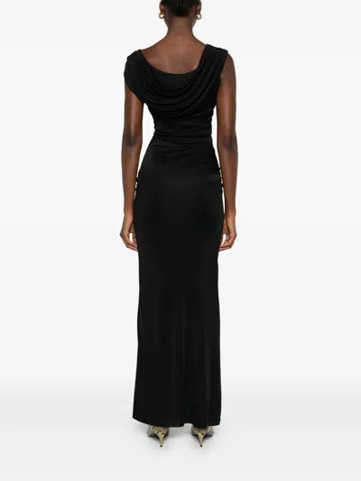 Versace Asymmetric Neck Viscose Long Dress In Black