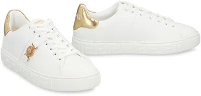 Versace Flat Sole Low-top Sneakers With Greek Key In White