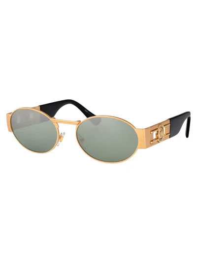 Versace Gold Steel Sunglasses In Green