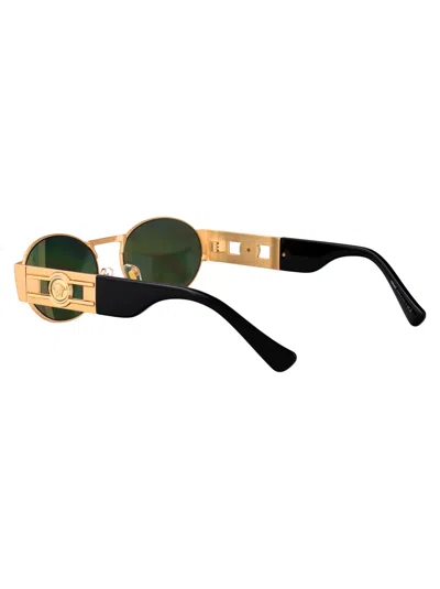 Versace Gold Steel Sunglasses In Green
