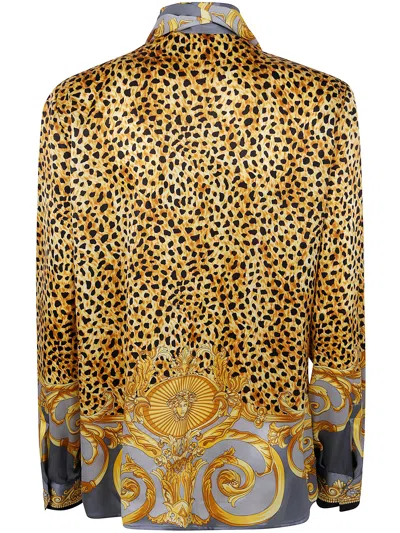 Versace Informal Shirt Cheetah Foulard On Silk Crepe Satin Lw Clothing In Blue