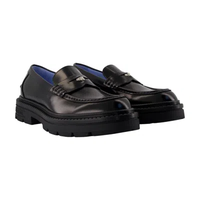 Versace Loafers Calf Leather Flat Shoes In Black