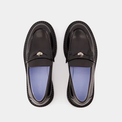 Versace Loafers Calf Leather Flat Shoes In Black