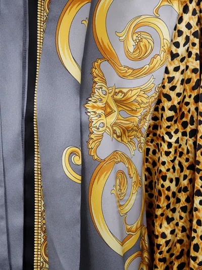 Versace Informal Shirt Cheetah Foulard On Silk Crepe Satin Lw Clothing In Gray