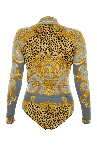 Versace Printed Viscose Bodysuit In Brown