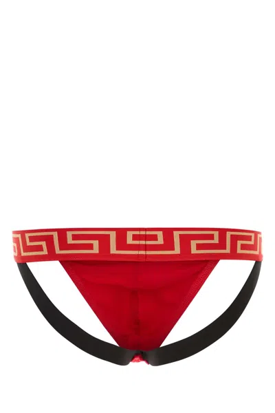 Versace Red Stretch Cotton Brief In Red