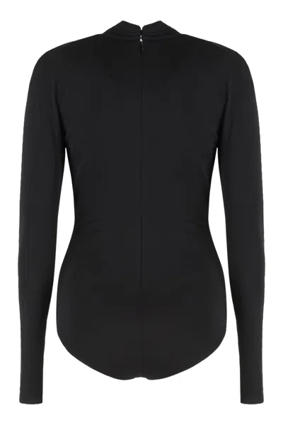 Versace Safety Pin Draped Bodysuit In Black