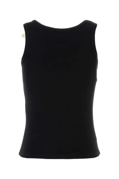 Versace Fitted Sleeveless Ribbed Tank Top In Black