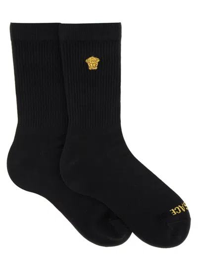 Versace Socks With Logo In Black