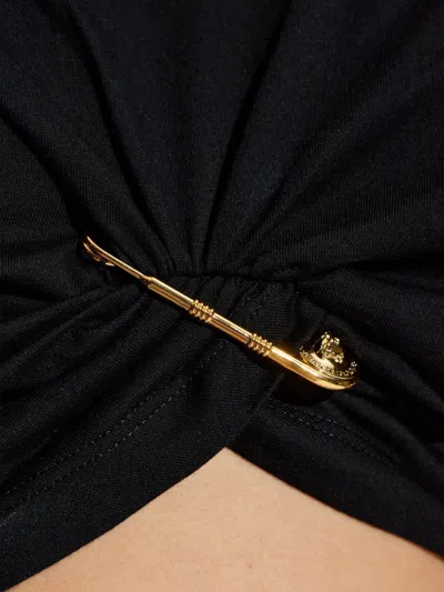 Versace Safety Pin Crop T-shirt With Drawstring Waist In Black