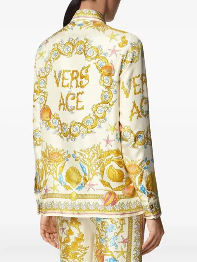 Versace Underwater Barocco Print Silk Shirt In Multi
