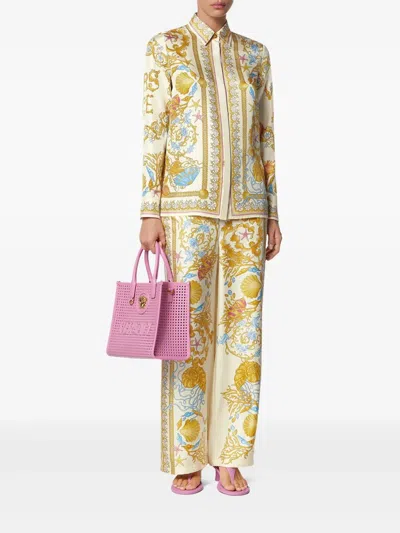 Versace Underwater Barocco Print Silk Shirt In Multi