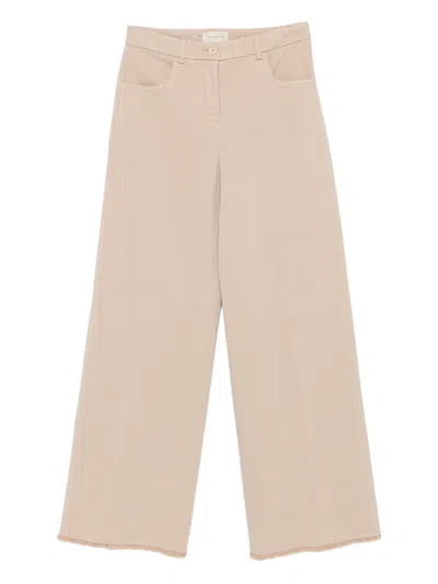 Via Masini 80 Beige Cotton Wide-leg Trousers In Neutral