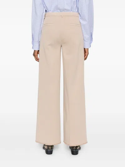 Via Masini 80 Beige Cotton Wide-leg Trousers In Neutral