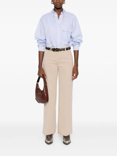 Via Masini 80 Beige Cotton Wide-leg Trousers In Neutral