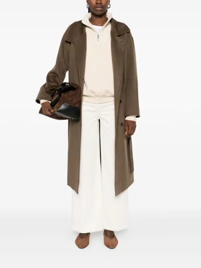 Via Masini 80 Off White Cotton Wide-leg Trousers In White