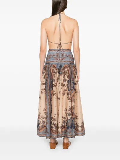 Zimmermann The Ascension Plunge Halter Cotton Long Dress In Gray