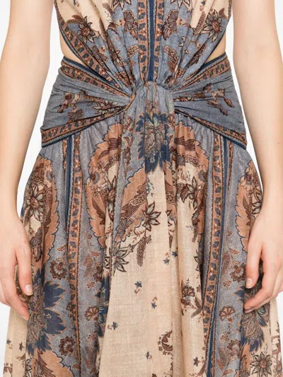 Zimmermann The Ascension Plunge Halter Cotton Long Dress In Gray