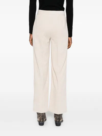 Via Masini 80 Beige Velvet Trousers In Neutral
