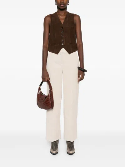 Via Masini 80 Beige Velvet Trousers In Neutral