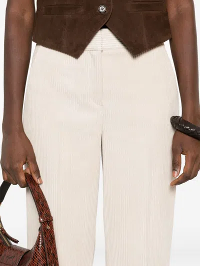 Via Masini 80 Beige Velvet Trousers In Neutral