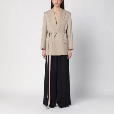 Victoria Beckham Wool Jacket Belt Longline Flap Pockets In Neutral