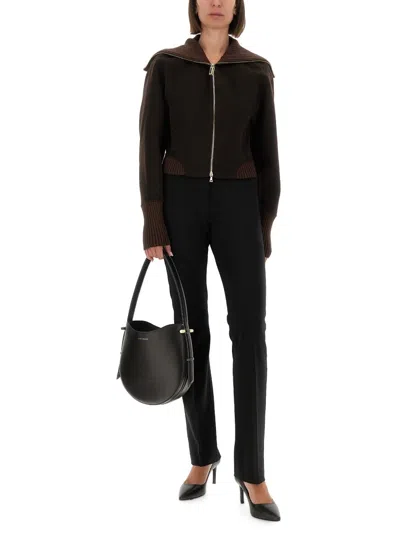 Victoria Beckham Zippered Wool Jacket In Brown