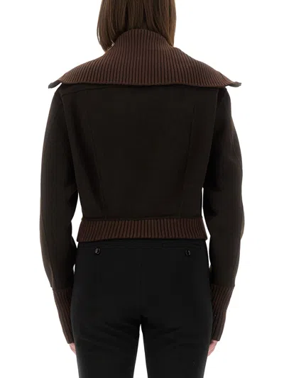 Victoria Beckham Zippered Wool Jacket In Brown