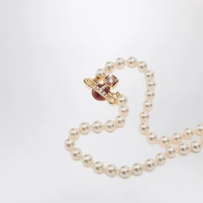 Vivienne Westwood Kitty Pearl Necklace With Gold Finish In White