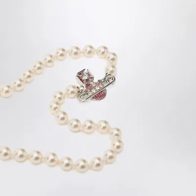 Vivienne Westwood Kitty Pearl Necklace With Platinum Finish In White
