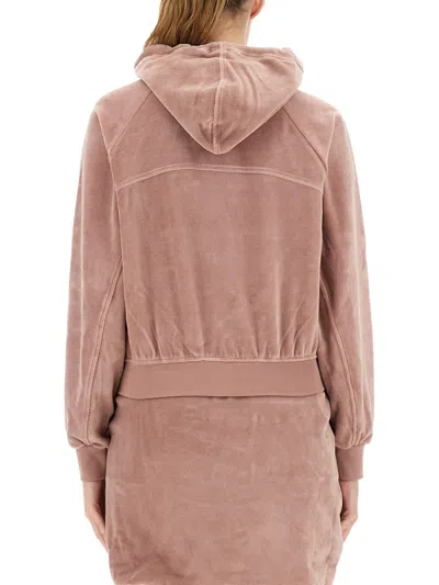 Vivienne Westwood Velvet Textured Zip-up Hoodie With Drawstring Hood In Pink