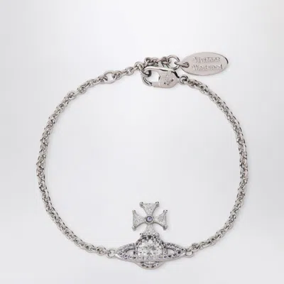 Vivienne Westwood Platinum Orb Logo Bracelet With Crystals In Brown