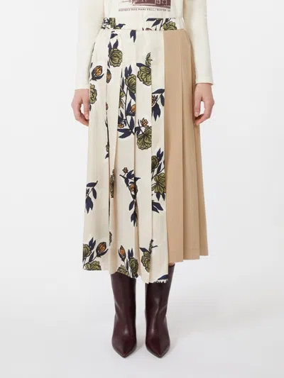 Weekend Max Mara Omens Beige Etra Pleated Woven Midi Skirt In Neutral