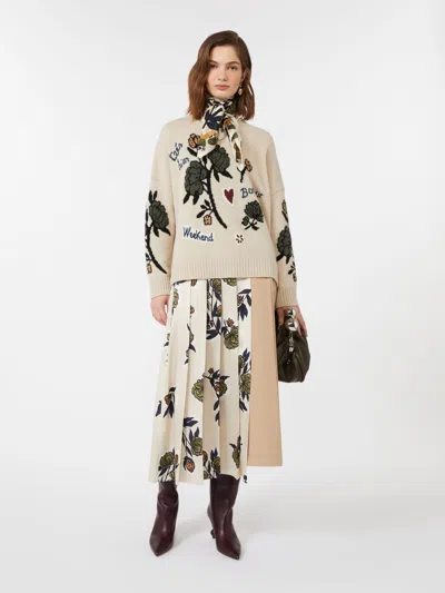 Weekend Max Mara Omens Beige Etra Pleated Woven Midi Skirt In Neutral