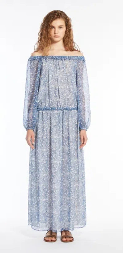 Weekend Max Mara Floral Print Off-shoulder Maxi Dress In Blue