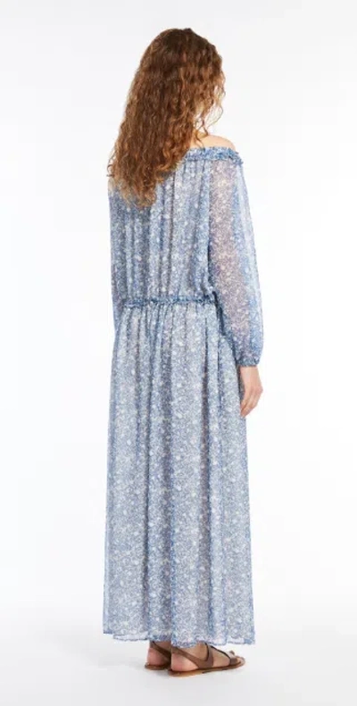 Weekend Max Mara Floral Print Off-shoulder Maxi Dress In Blue