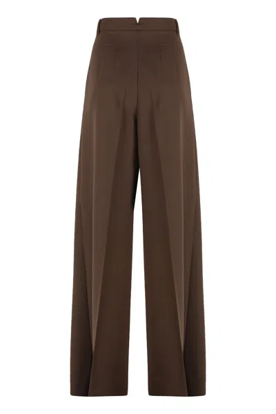 Weekend Max Mara High Waist Wide Leg Wool Trousers In Brown