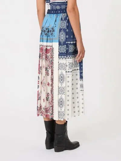 Weekend Max Mara Omens Luna Pleated Woven Midi Skirt Navy In Multi