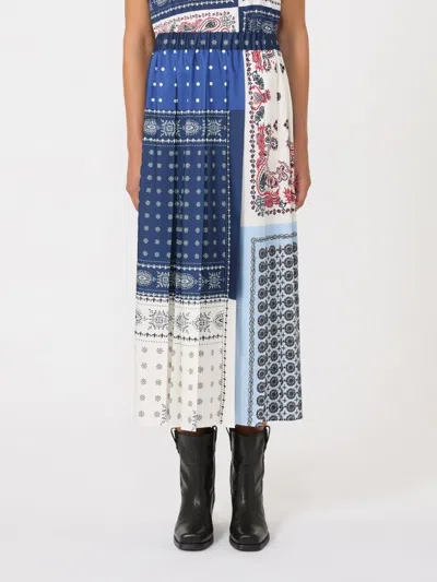 Weekend Max Mara Omens Luna Pleated Woven Midi Skirt Navy In Multi