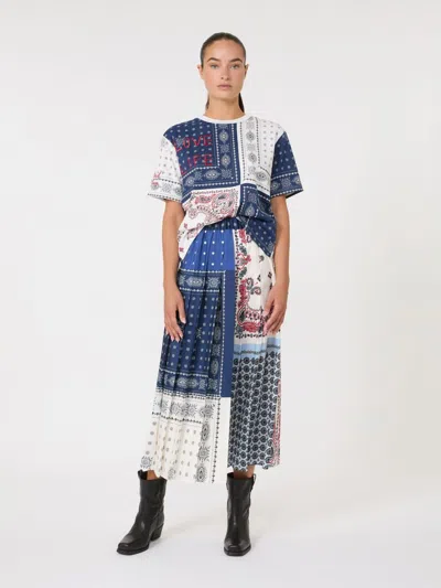 Weekend Max Mara Omens Luna Pleated Woven Midi Skirt Navy In Multi